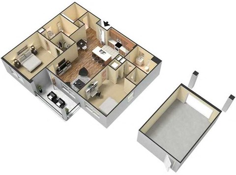 2 Bedroom 2 Bath Floor Plan at Meridian Park Apartments, Collierville, 38017
